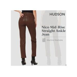 Hudson Nico Coated Tortoise Shell brown Mid-rise Straight ankle jeans 32 (L)